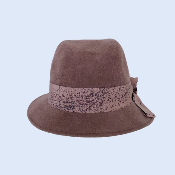 Designer Vintage Rabbit Hair Fedora Brown with Ribbon Trim - Picture 3 of 9